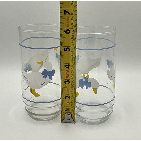 Libbey Drinking Goose Glasses White Geese With Blue Bow Vintage Set Of 2 - Picture 7 of 10